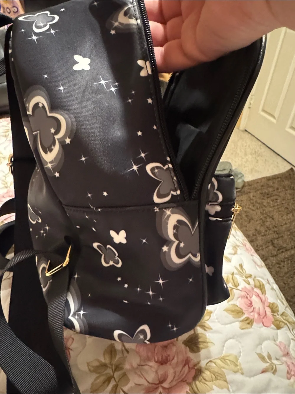 Black Butterfly Print Mini Backpack - Fashionable Women’s Bag